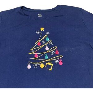 Kim Rogers Christmas Tree Blouse Top Holiday Navy Blue  3X Shirt 1/2 Sleeve